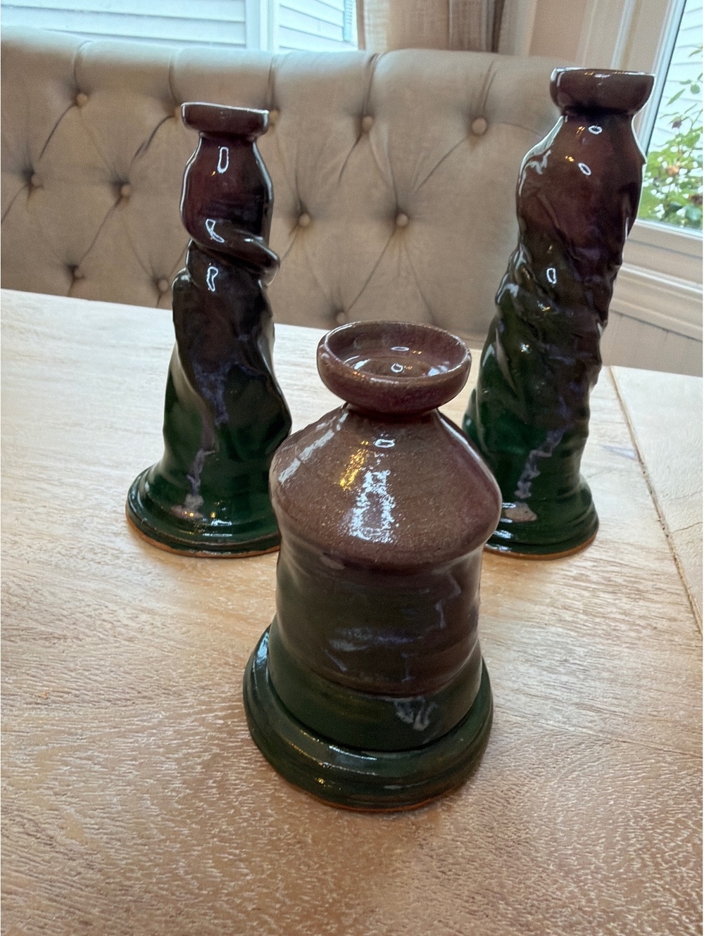 JoAnn Stratakos Signed MudWorks Studio Pottery Candlestick Holders 2004 Set of 3